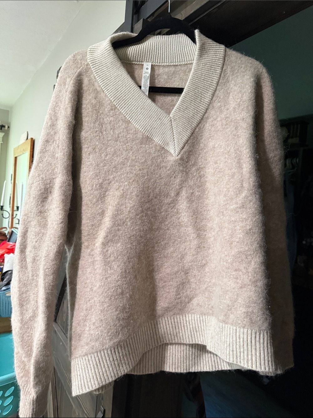 lululemon athletica Women's V-Neck Fuzzy Sweater in Light Beige